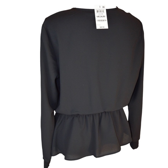 ALFANI Black Peplum Long‎ Sleeve Blouse, Medium NEW - Picture 4 of 7